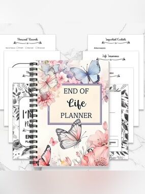End of Life Planner Spiral Notebook - Pink Floral & Blue Butterfly NEW